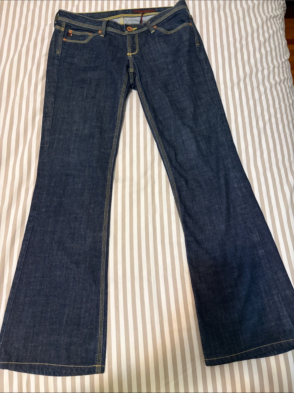 Ag Adriano Goldschmied Dark Blue Flare Jeans with Contrast Stitching
